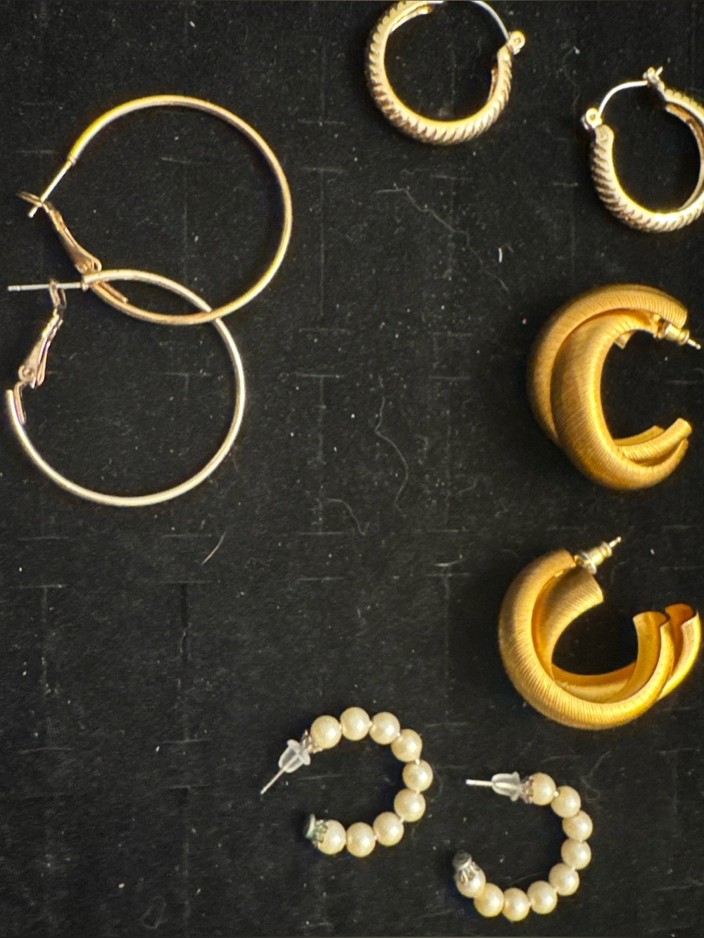 Vintage Hoop Earrings Lot 4 Pairs Gold Tone Faux Pearl Textured Costume Jewelry